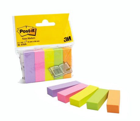 Haftnotizen, Indexpapier, 670-5, 15 x 50 mm, sortiert, Neonfarben, beschreibbar, 500 Blatt