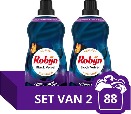 Robijn -vloeibaar wasmiddel - klein krachtig - black velvet - 2 flessen- 88 wasbeurten - voordeelverpakking