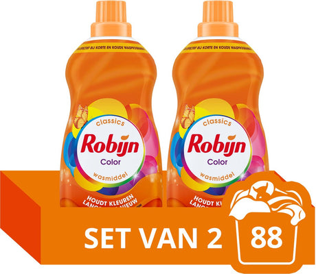 Robijn - vloeibaar wasmiddel - klein krachtig - color - 2 flessen - 88 wasbeurten - voordeelverpakking