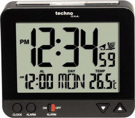 Technoline wt 195 schwarz - Wecker - digital - funkgesteuerte Zeitanzeige - 12 24 - Datumsanzeige - Innentemperatur - Alarm - Snooze - Hintergrundbeleuchtung - Nachtlicht - schwarz
