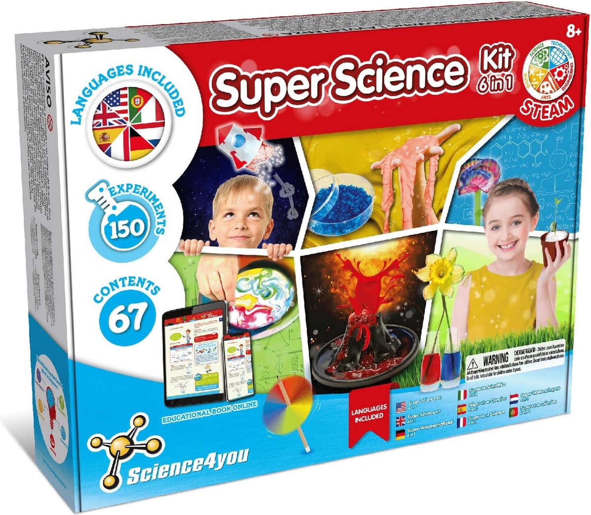 Science 4 you science4you 6-in-1 Super Science – pädagogische Experimentierbox Physik Chemie – 25+ Experimente – für Kinder ab 8 Jahren