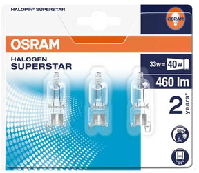 Osram Eco Halogen Halopin G9 33 W = 40 W – 230 V – 460 Lumen – 2800 K Warmweiß – dimmbar – 3 Stück