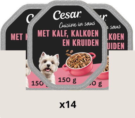 Cesar Hundefutter - Küche - Kalbstruthahn in Soße - Dosen 14x150g