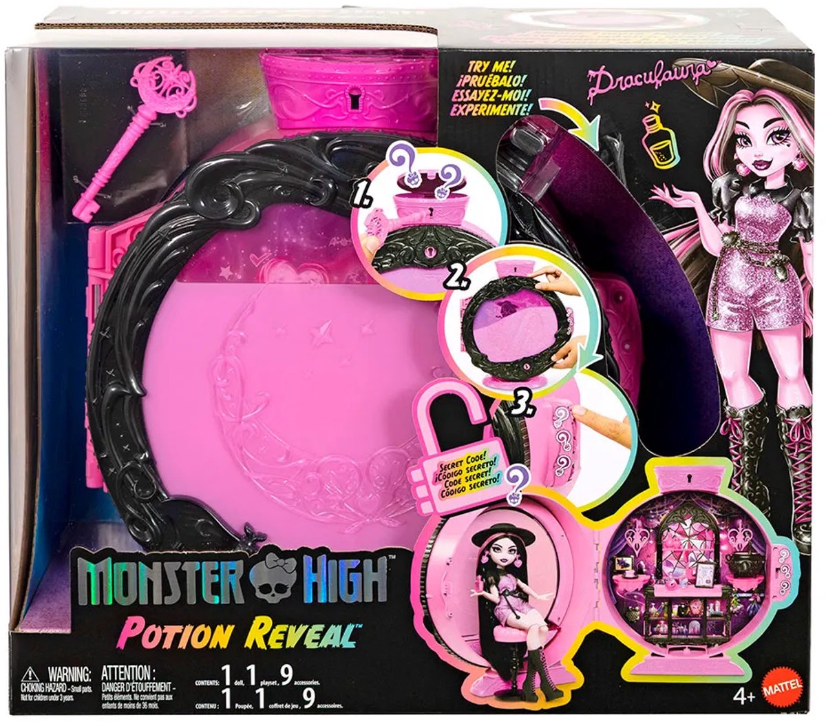 Monster high potion reveal speelset met draculaura pop en 9 accessoires - uitpakken met een geheime code