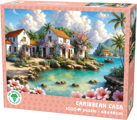 Mr. broccoli puzzel 1000 stukjes volwassenen - caribbean casa - legpuzzel tropisch landhuis met bloemen - fsc® - landschap collectie - 68 x 48 cm