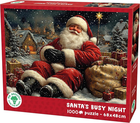 Mr. broccoli kerstpuzzel 1000 stukjes - puzzel kerstmis volwassenen - santa's busy night - kerstman op kerstavond - fsc® - 68 x 48 cm - legpuzzel kerst