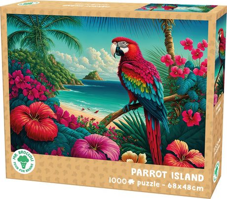 Mr. broccoli puzzel 1000 stukjes volwassenen - parrot island - legpuzzel papegaai op tropisch eiland - fsc® - dieren collectie - 68 x 48 cm