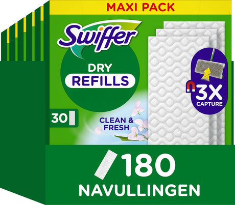 Swiffer - vloerwisser navulling - met een febreze geur - vangt en houdt stof vast - 180 droge vloerdoekjes