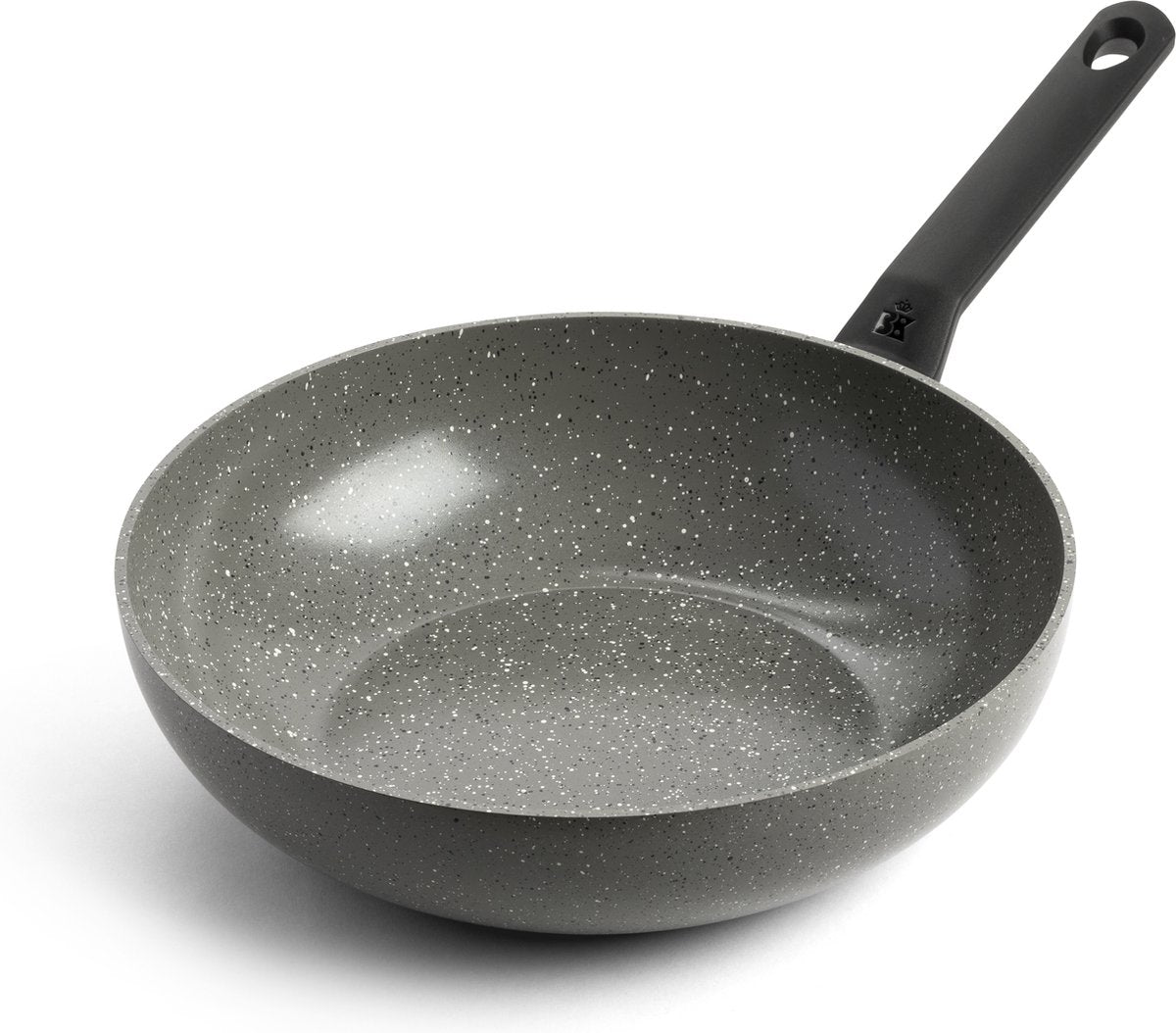 BK Granit-Keramik-Keramik-Wok-Pfanne 28 cm – 3,7 l – Induktions-Wok-Pfanne – ohne Deckel – ofenfest bis 160 Grad – Kaltgriff – PFAS-frei – Grau