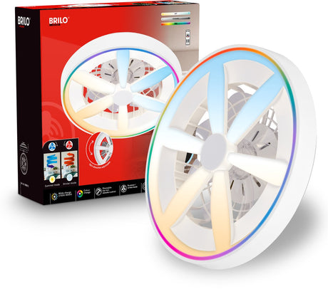 Briloner Air – Deckenventilator mit RGB-Beleuchtung – Deckenventilator dimmbar – Ventilatorlampe 5 Geschwindigkeiten – Sommer- und Wintermodus – RGB CCT – ø48 cm – Weiß