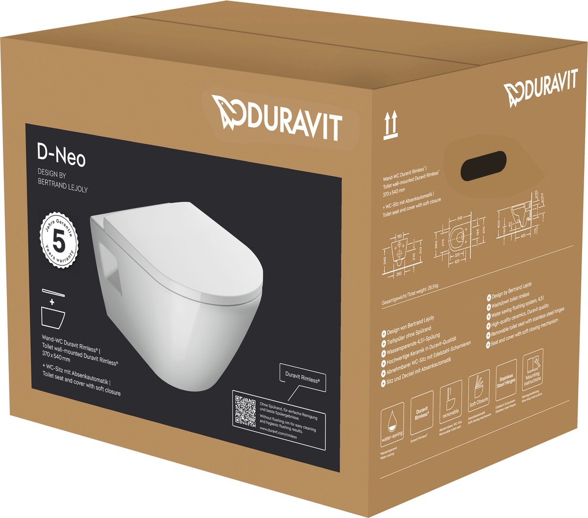 Duravit D-neo Wand-WC-Pack 37x54x40cm weiß glänzend