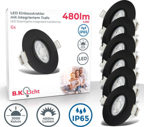 Briloner b.k.licht - LED Badezimmer-Einbaustrahler - Schwarz - 6er-Set - Badezimmerbeleuchtung - IP65 - schwenkbar - 9 x 4,2 cm (TxH)