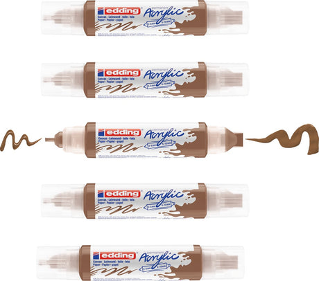 Edding 5400 Acryl 3D Double Liner Haselnuss – 5 Acryltuben – Doppelspitze 2–3 mm 5–10 mm – hochwertige Acrylfarbe auf Wasserbasis für Leinwand, Holz, Papier