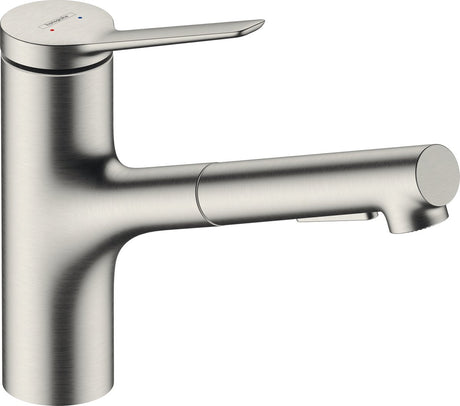 Hansgrohe Zesis M33 – Küchenmischbatterie – Einhebelbedienung – Größe 150 mm – herausziehbare Brause – 2 Brausefunktionen – Edelstahl-Optik