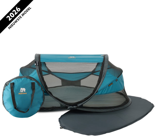 Deryan baby luxe campingbedje – inclusief zelfopblaasbare matras - ocean