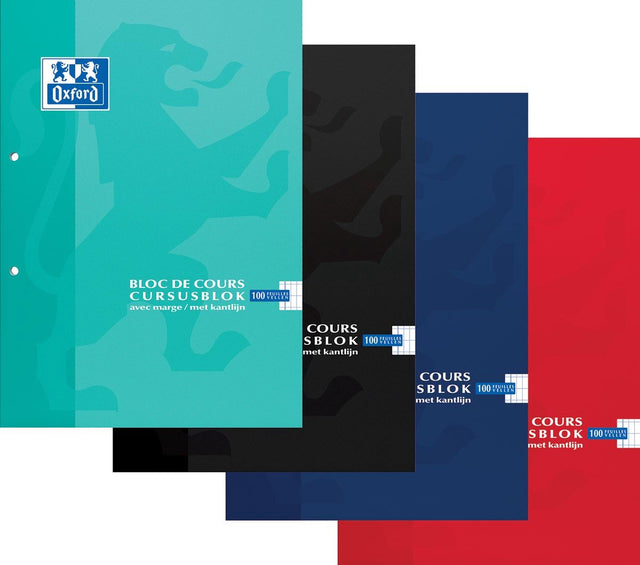 Oxford cursusblok school a4 ruit 4x8mm assorti - 5 stuks