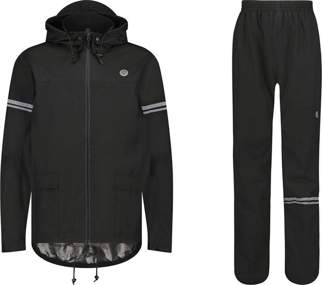 Agu Original Regenanzug Unisex wasserdicht - Schwarz - Wassersäule 5.000 mm - Jacke und Hose - inklusive Aufbewahrungstasche xl