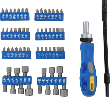 Kinzo Werkzeugset: Bit-Set Steckschlüsselsatz mit Ratsche – 14 Stecknüsse – 42 Bits – inklusive Torx, Sechskant und Kreuzkopf – 58-teilig
