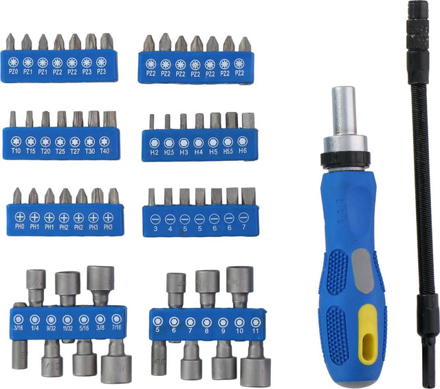 Kinzo Werkzeugset: Bit-Set Steckschlüsselsatz mit Ratsche – 14 Stecknüsse – 42 Bits – inklusive Torx, Sechskant und Kreuzkopf – 58-teilig