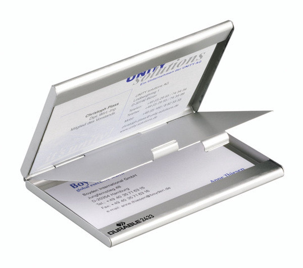 Durable business card box duo visitekaarthouder aluminium zilver