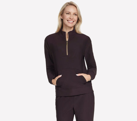Skechers goluxe rib 1 4 zip dames trui - bruin