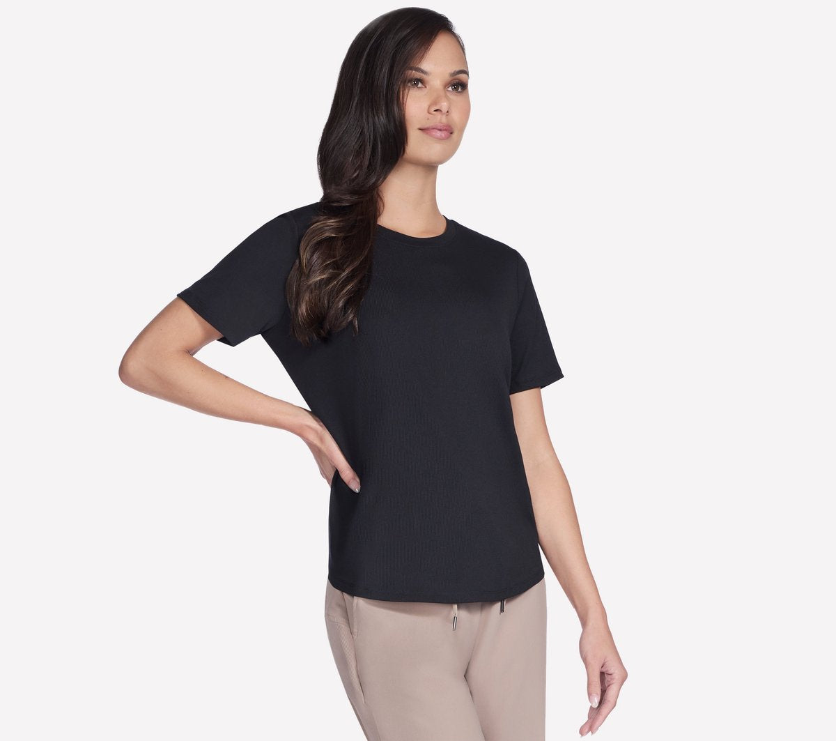 Skechers gowalk luxe rib tee dames t-shirt - zwart