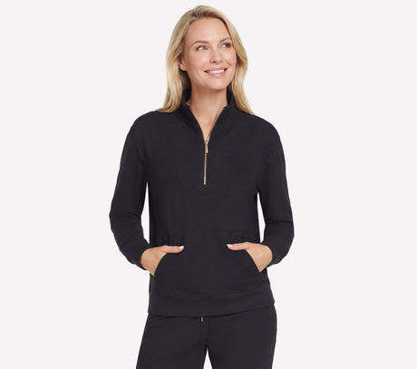 Skechers goluxe rib 1 4 zip dames trui - zwart