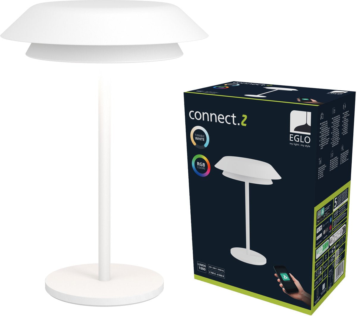 Eglo arroyo-z tafellamp - 34 cm - wit - instelbaar rgb wit licht - dimbaar - zigbee