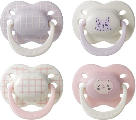 Tommee Tippee Ultimate Fit Schnuller – 0–6 Monate – 4 Stück – kieferorthopädischer symmetrischer Schnuller – 100 % BPA-freies Silikon – rosa Deko
