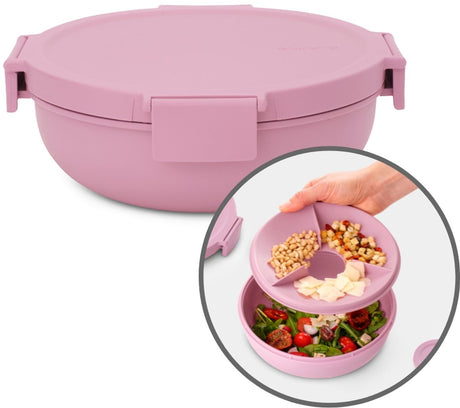 Brabantia Make-Take-Salat-Lunchbox zum Mitnehmen – 1,3 l – Kunststoff – Fliederrosa