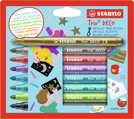 Stabilo Trio Deco – Metallic-Filzstift – mit extra dicker Spitze 3,0 mm – Etui mit 8 Farben