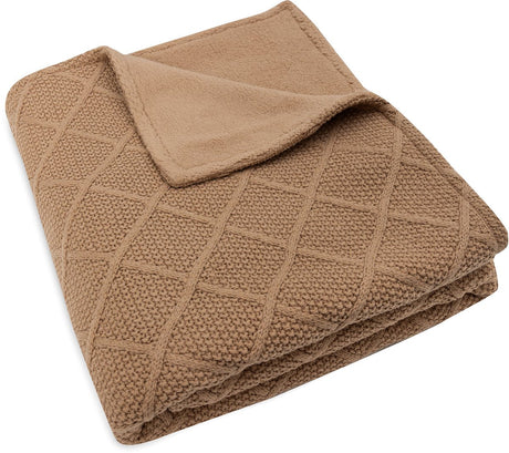 Jollein-Decke für Kinderbett, 100 x 150 cm, kariertes Strickmuster, Keks-Teddy-Fleece