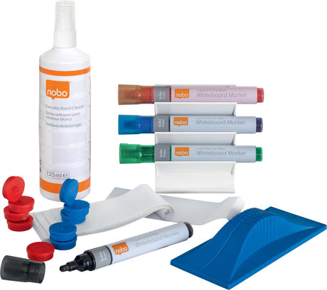 Nobo Whiteboard-Starterset – mit 4 Whiteboard-Markern – Radiergummi – Magneten – Reinigungsspray