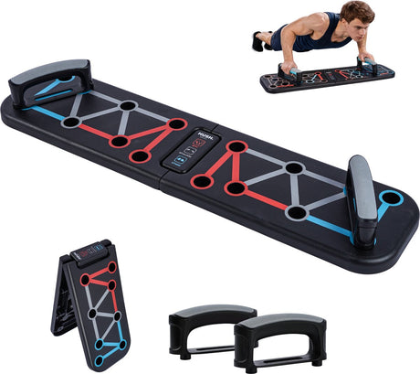Hush sport - push up board - inclusief verstelbare handgrepen - met kleur gecodeerde trainingsposities - voor borst, schouders, armen rug - handig opvouwbaar meeneembaar - max. 150 kg