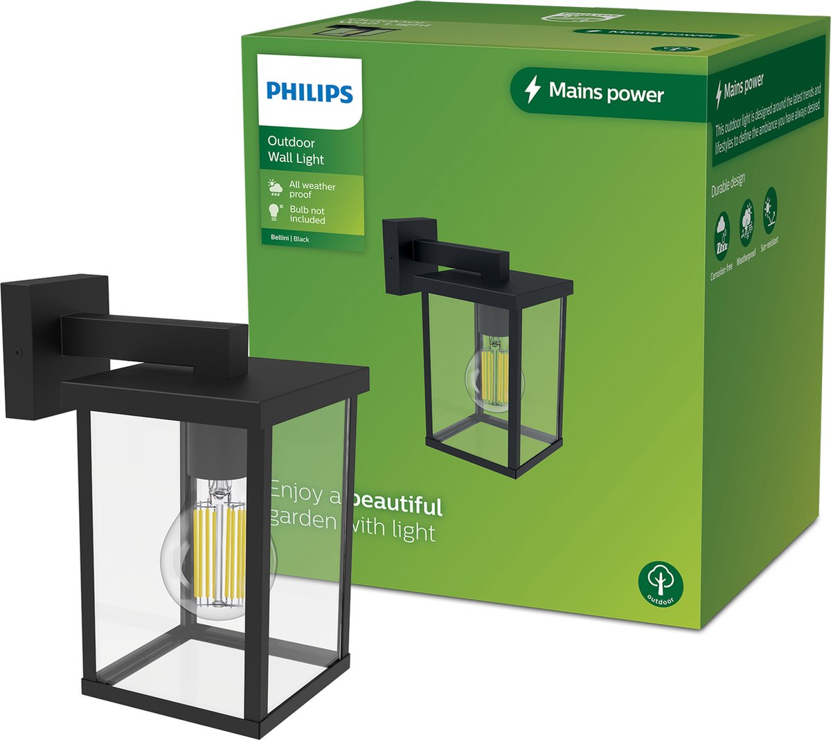 Philips led philips bellini wandlamp vierkant - zwart - e27