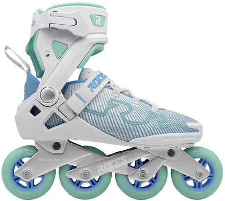 Roces R-Evo 84 Inline-Skates – 84 mm – Softboot – zusätzliche Komfortstabilität – Fersenverriegelung, einfacher Einstieg – Abec-7 – Fitness-Inline-Skates – Damen – Weiß Azurblau – Größe 42
