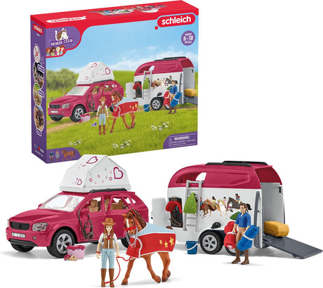 Schleich Horse Club Spielfiguren-Set – Abenteuer mit Auto und Pferdeanhänger – Kinderspielzeug für Jungen und Mädchen – 5 bis 12 Jahre – 18 Teile – 42535