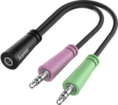 Hama 00200351 Klinkenstecker Audio-Verbindungskabel [2x Klinkenstecker Stecker 3,5 mm - 1x Klinkenstecker Buchse 3,5 mm] 0,15 m schwarz