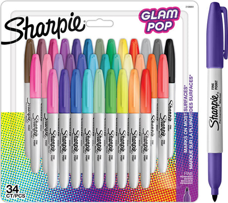 Sharpie Glam Pop Permanentmarker – 34 Marker – mehrfarbig – feine Spitze