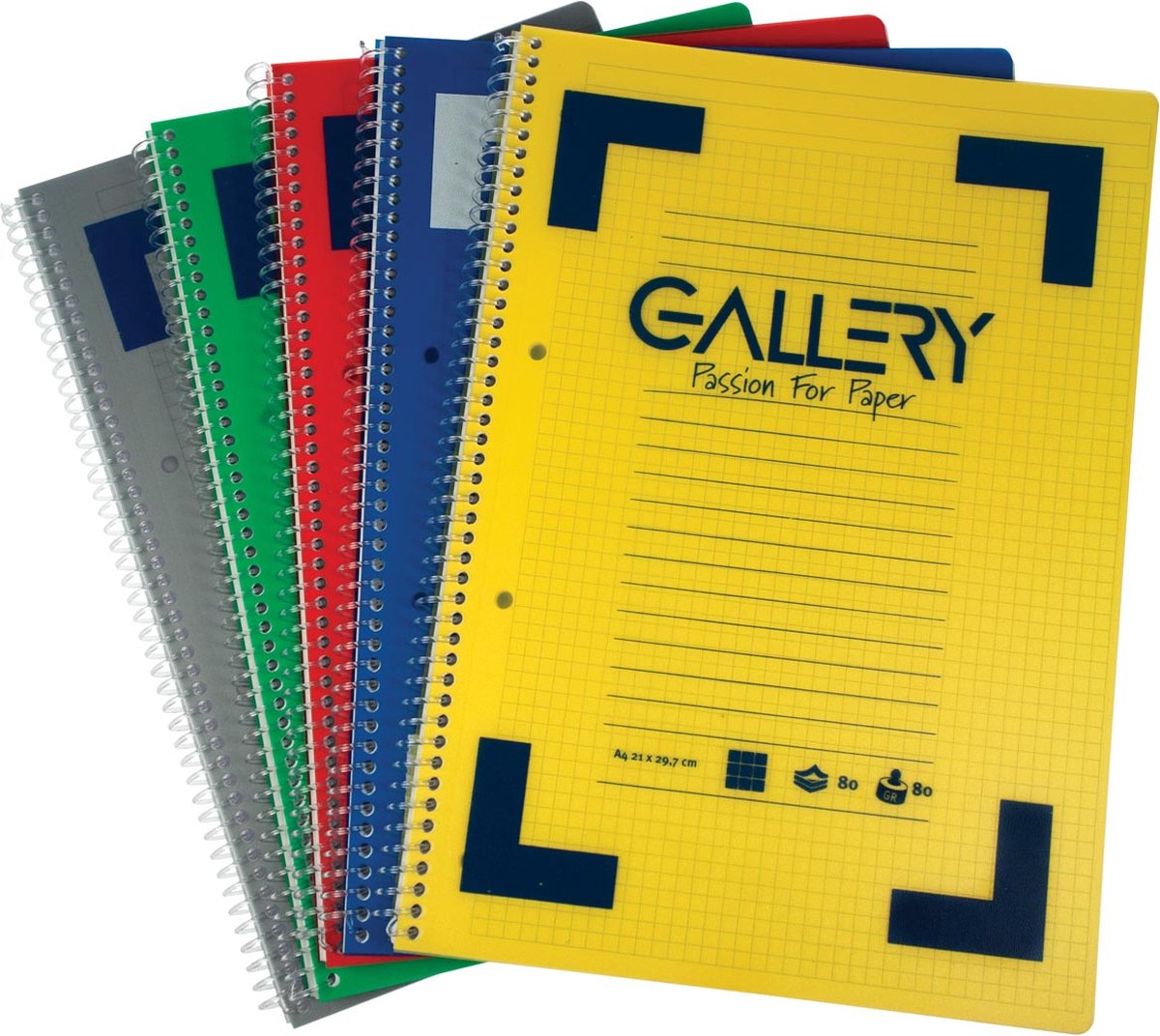 Gallery traditional spiraalschrift ft a4, gelijnd, geassorteerde kleuren, 160 bladzijden