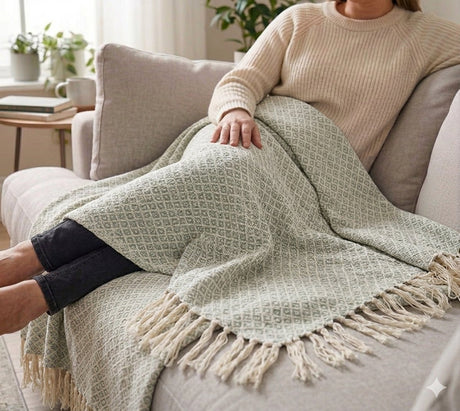 Arti Casa Plaid Green 340 g/m² – grünes Baumwollplaid – gemischtes Muster – mit Fransen – weich und dekorativ – für den Innenbereich geeignet – Größe 130 x 170 cm – ideal für Sofa oder Bett