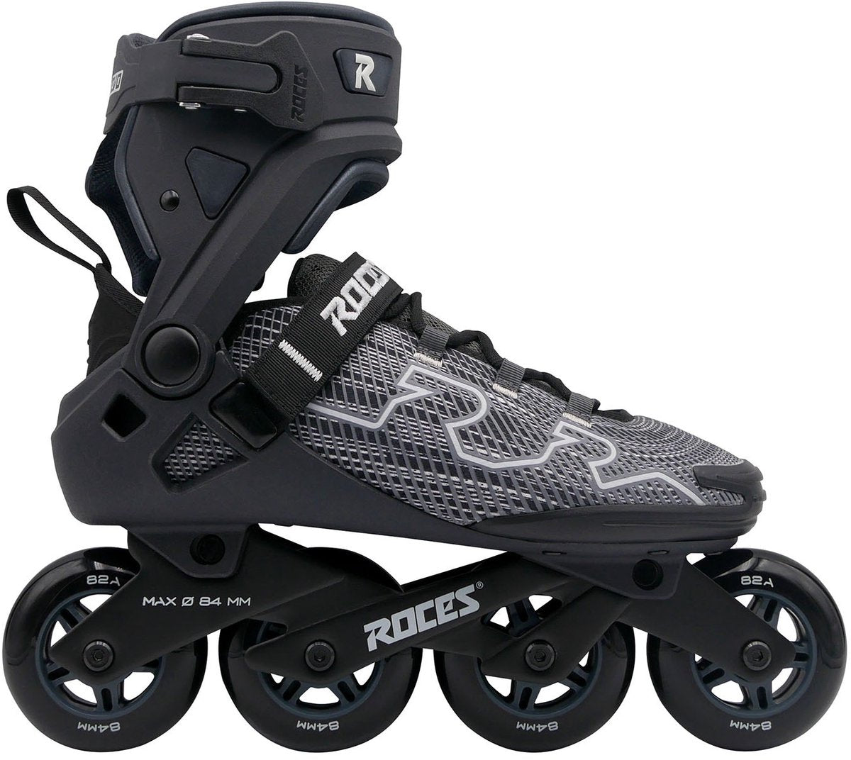 Roces R-Evo 84 Inline-Skates – 84 mm – Softboot – zusätzliche Komfortstabilität – Fersenverriegelung, einfacher Einstieg – Abec-7 – Fitness-Inline-Skates – Herren Damen – Schwarz Anthrazit – Größe 38