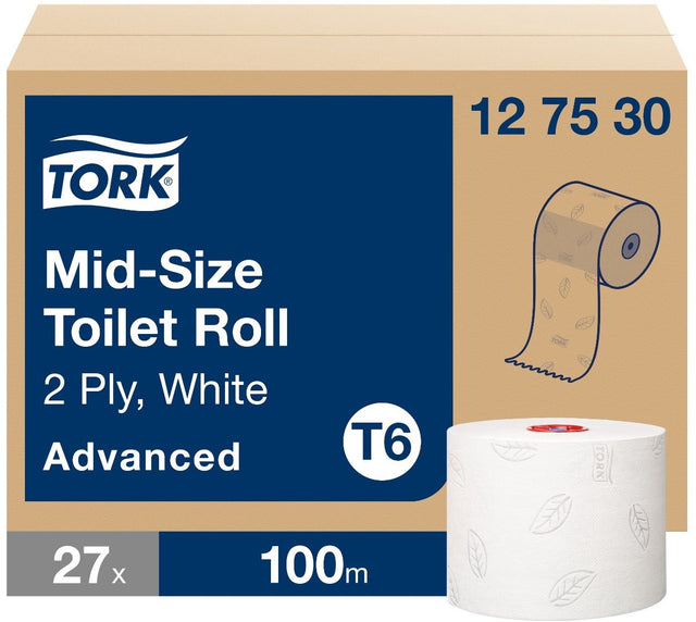 Tork 127530 Midi-Toilettenpapier T6 Advanced 2-lagig weiß 27 Rollen (127530)