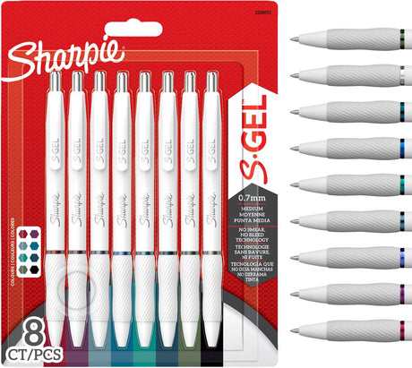 Sharpies Gel | Gelstifte zum Schreiben | mittlere Spitze (0,7 mm) | verschiedene Tintenfarben | weißes Perlmuttgehäuse | 8 Stück