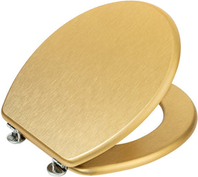 Wenko WC-Sitz Aldeno – mattgoldenes MDF – FSC-Holz – Edelstahlscharniere – WC-Sitz – WC-Sitz – goldmatt