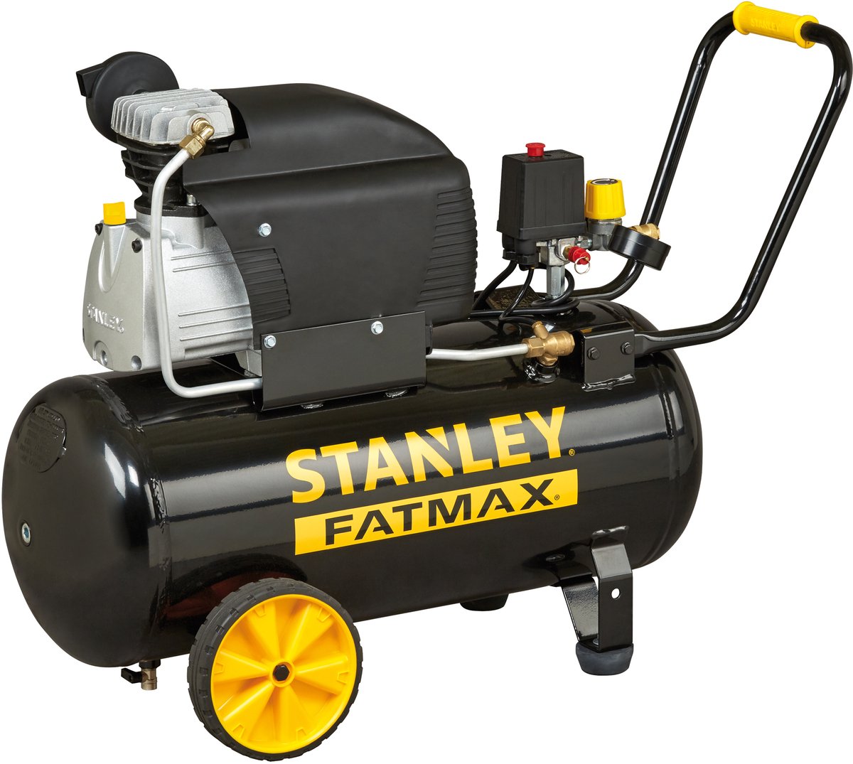 Stanley Fatmax Kompressor, 50 Liter, 10 bar, ölgeschmiert, horizontales Modell, 2,5 PS, 240 l min Luftdurchsatz, tragbar, schwarz gelb, geeignet für Aufblas- und Druckluftwerkzeuge