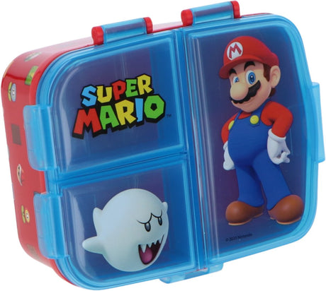 Stor Nintendo Super Mario Kinder-Brotdose – Lunchbox mit 4 Fächern für Kinder ab 4 Jahren – spülmaschinenfest, BPA-frei – Rot Blau