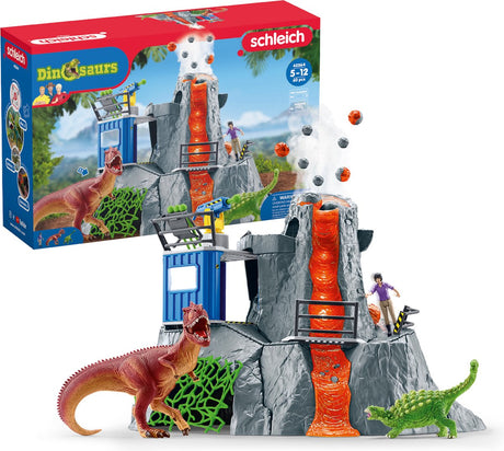 Schleich Dinosaurier – Die große Vulkanexpedition – Dino-Spielzeug – Kinderspielzeug – Dino-Spielzeug – T-Rex, Ankylosaurus und ausbrechender Vulkan – 36 Teile