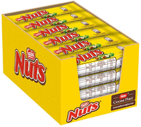 Nuts Schokoriegel – Milchschokolade mit Nougat, Karamell und Haselnüssen – 24 Stück