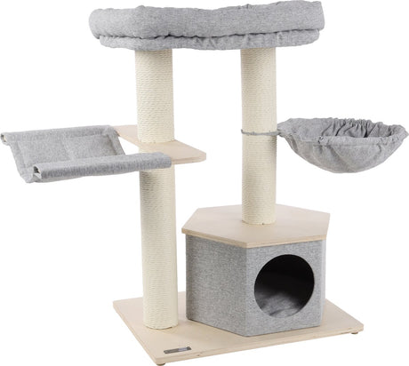 Flamingo-Kratzbaum – Premium-Linie Kaleb – 104 x 55 x 88 cm – luxuriöser Katzenkratzbaum mit Hängematten, Liegeplattform als Unterschlupf – Katzenmöbel mit Papierkratzseil, waschbaren Kissen – stilvoller Kratzbaum für alle Katzenrassen